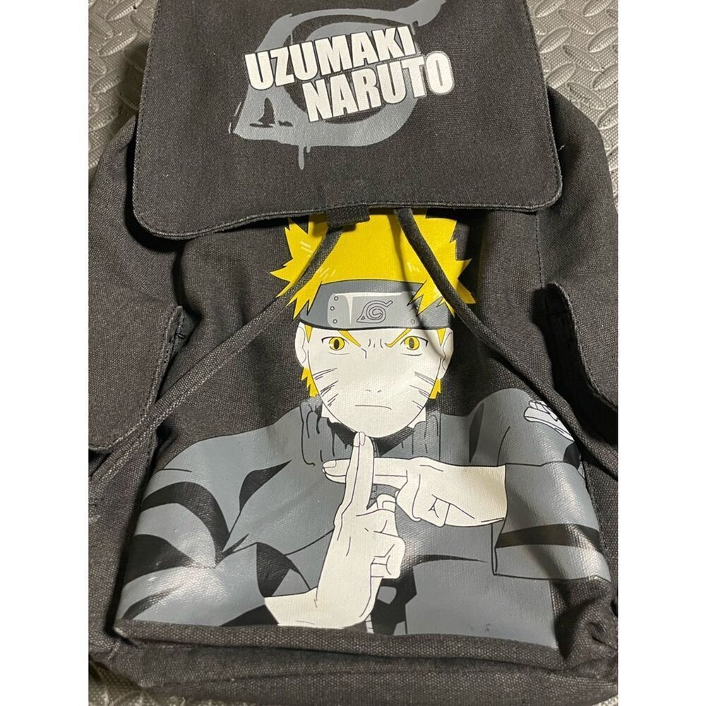 Uzumaki Naruto Graphic Canvas Flap Backpack - Black & Yellow